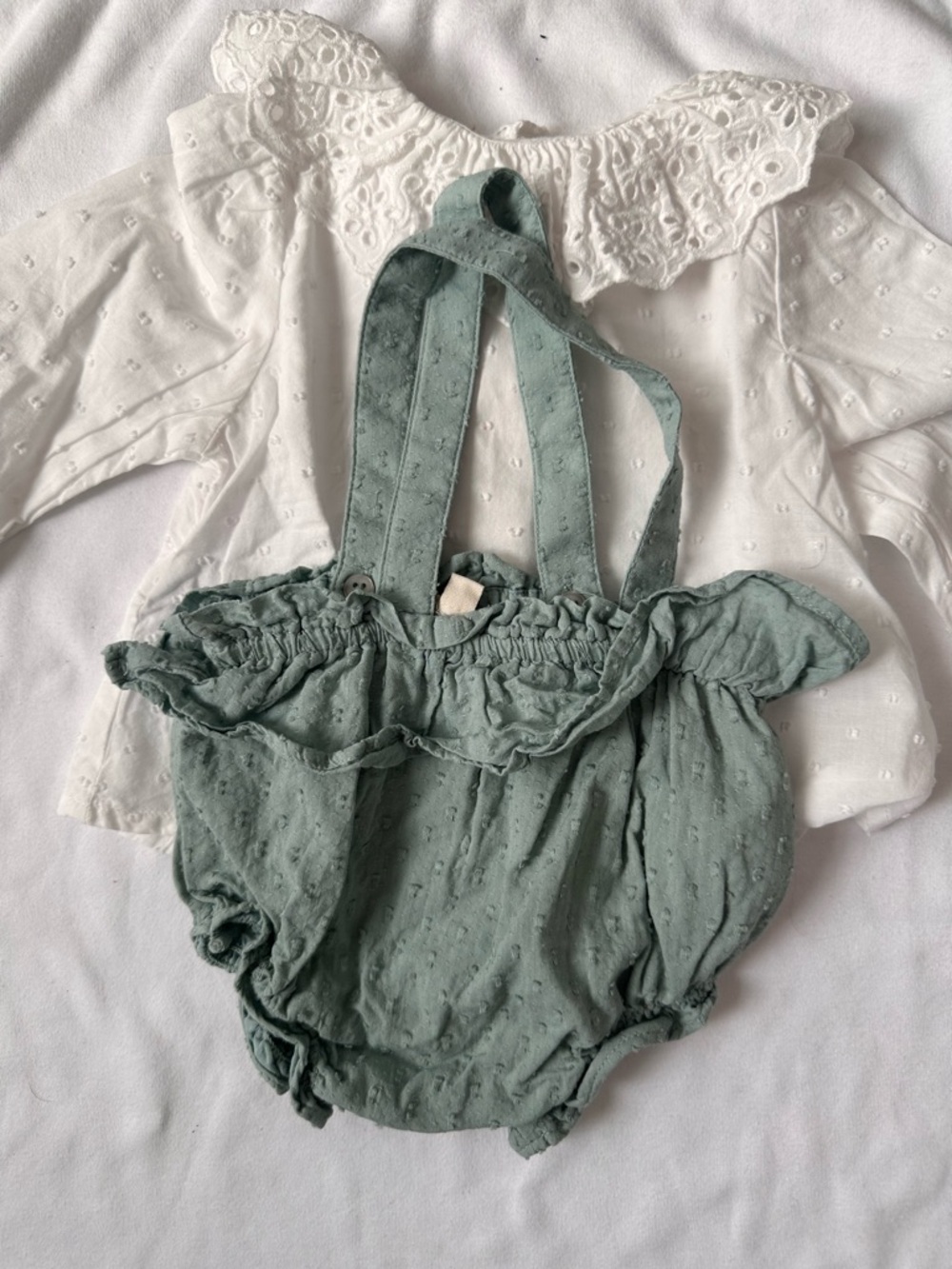 Mango Sage Green Ruffled Suspender Diaper Cover Set